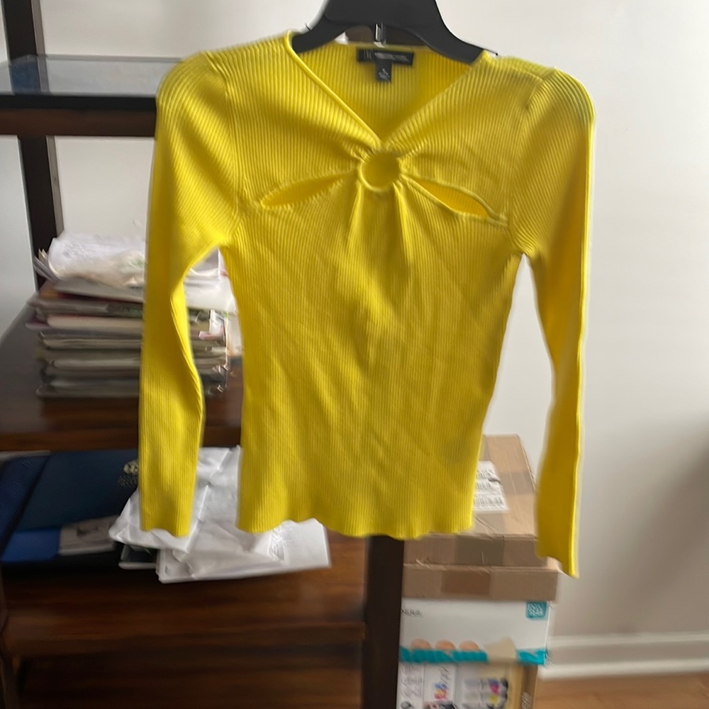 INC. bright yellow pull over sweater or top with long sleeves.